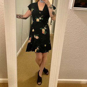 Rails Koreen Wrap Dress Black with citrus fruit XS
